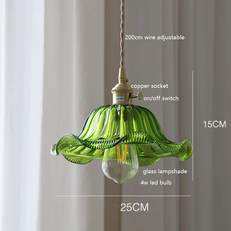 Helnys Nordic Copper Glass LED Pendant Light for Home Dining Hallway Balcony