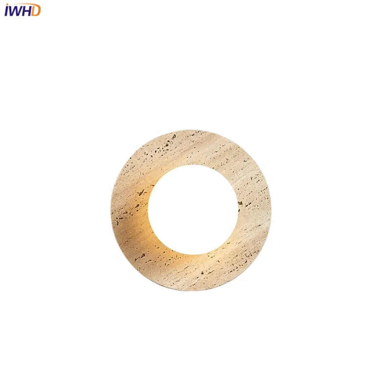 Helnys White Glass Ball LED Wall Sconce Yellow Travertine Stone Japan Style Wall Lamp