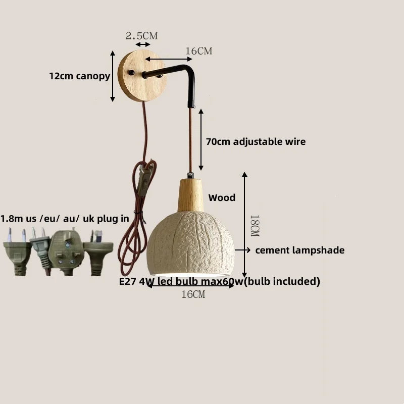 Helnys Cement Shade LED Wall Sconce Switch Stair Light Fixture for Home Decor