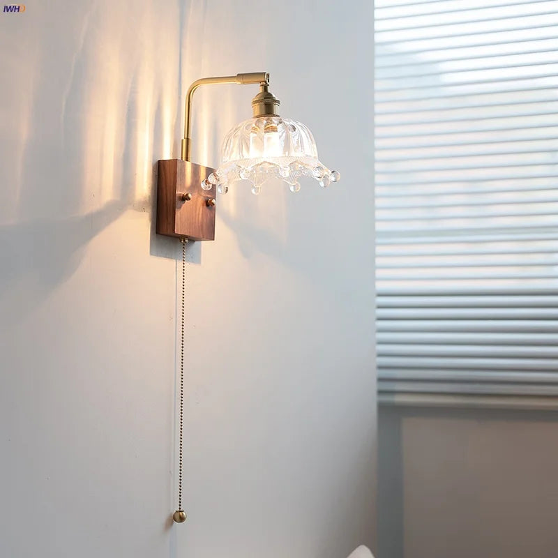 Helnys Nordic LED Wall Light Walnut Copper Clear Glass Sconce