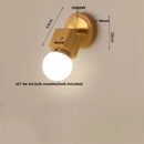 Helnys Wood LED Wall Light with Pull Chain Switch, Modern Copper Vanity Lamp