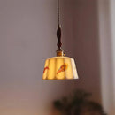 Helnys Retro White Ceramic Pendant Lamp with Wood Copper Finish