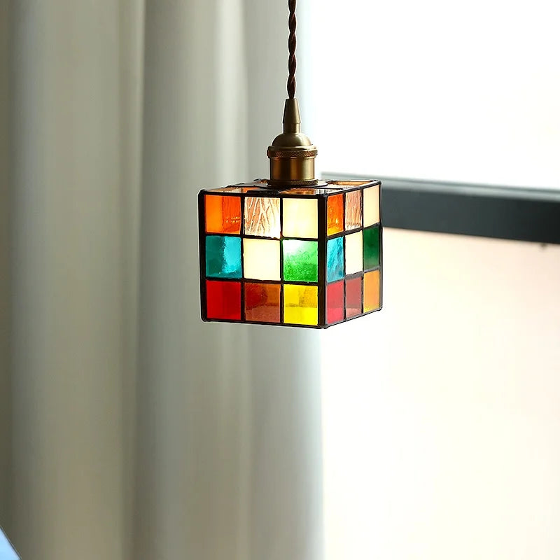Helnys Glass LED Pendant Lights - Square Multi-Color Modern Suspension Lamp