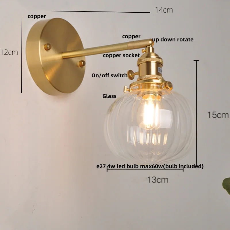 Helnys Vintage Blue Glass LED Wall Lamp with Pull Chain Switch