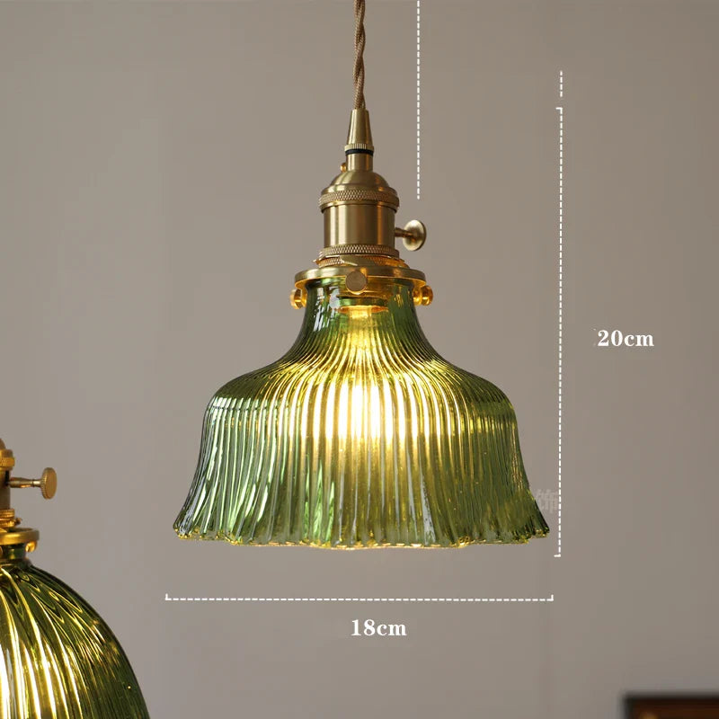 Helnys Nordic Green Glass LED Pendant Light - Modern Indoor Copper Switch Lamp