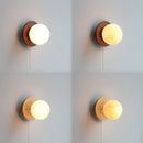 Helnys Nordic LED Wall Sconce Walnut Glass Ball Pull Chain Switch Wall Light