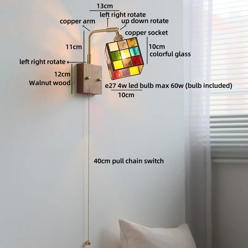 Helnys Square Glass LED Wall Lamp Gold Color Swing Arm Interior Lighting