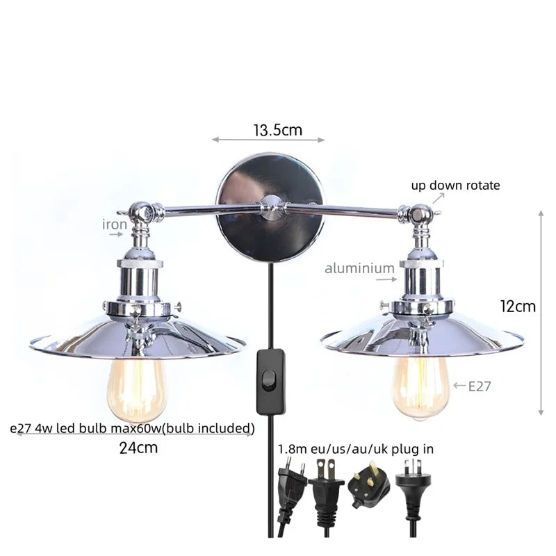 Helnys Vintage LED Wall Lamp Iron Industrial Style Loft Wandlamp
