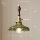 Helnys Green Glass LED Pendant Lamp with Copper Wood Handle for Dinning Living Room
