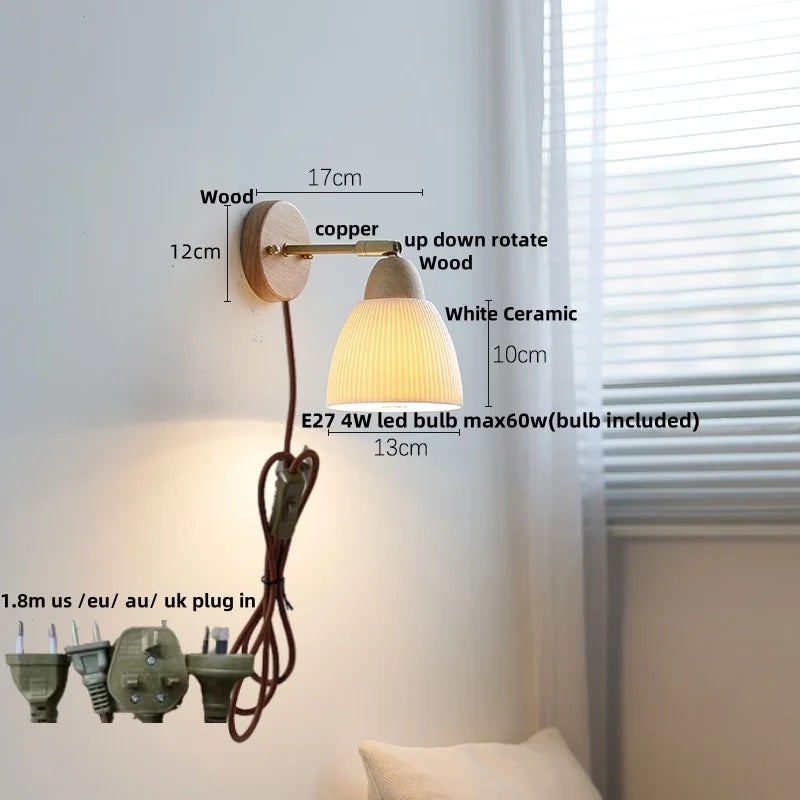 Helnys Ceramic Wood Wall Sconce Up Down Rotate LED Light Fixture