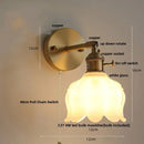 Helnys Copper Rotate LED Wall Light with Pull Chain Switch - Modern Glass Bedside Lamp