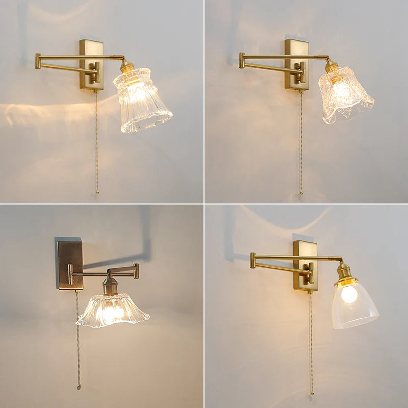 Helnys Glass LED Wall Sconce Adjustable Arm Bedroom Living Room Lamp
