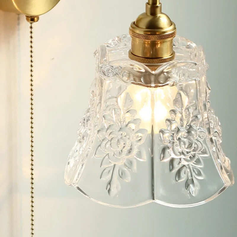 Helnys Nordic Modern Copper Glass Wall Sconce with Pull Chain Switch