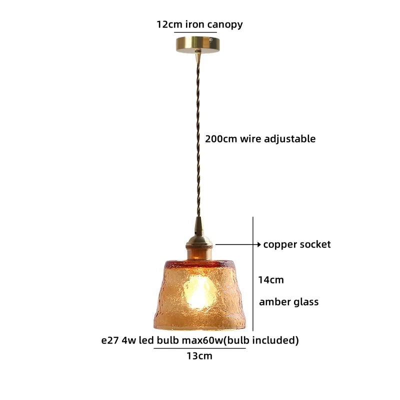 Helnys Amber Glass LED Pendant Lights for Dining and Living Room