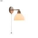 Helnys Copper Rotate Wall Lights with LED, Glass, Wood, Pull Chain Switch