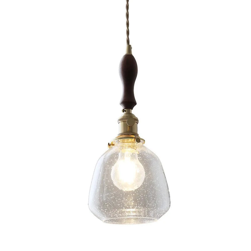 Helnys Wood LED Pendant Lamp Nordic Copper Glass Hanging Light