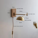 Helnys Ash Wood Canopy LED Wall Sconce Pull Chain Switch Rotate Bedroom Lamp