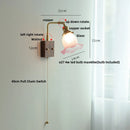 Helnys White Glass LED Wall Light Fixture Walnut Wood Brass Pull Chain Switch