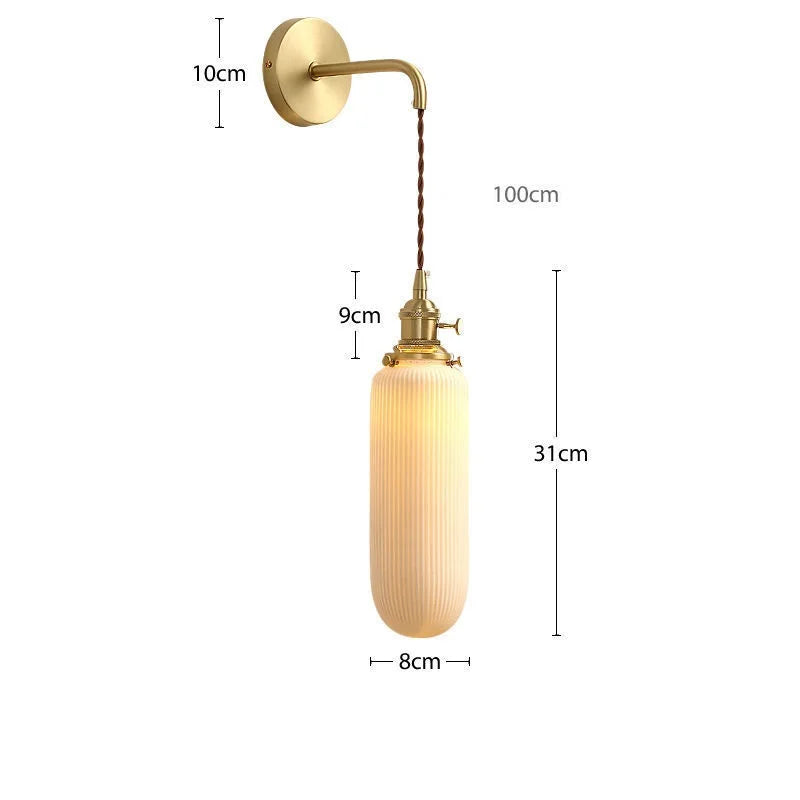 Helnys Nordic LED Wall Light Copper Ceramic Adjustable Bedroom Living Room Lamp