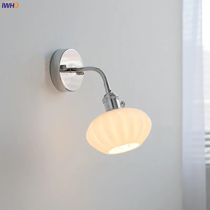 Helnys Adjustable Arm LED Wall Sconce White Glass Ball Mirror Stair Light