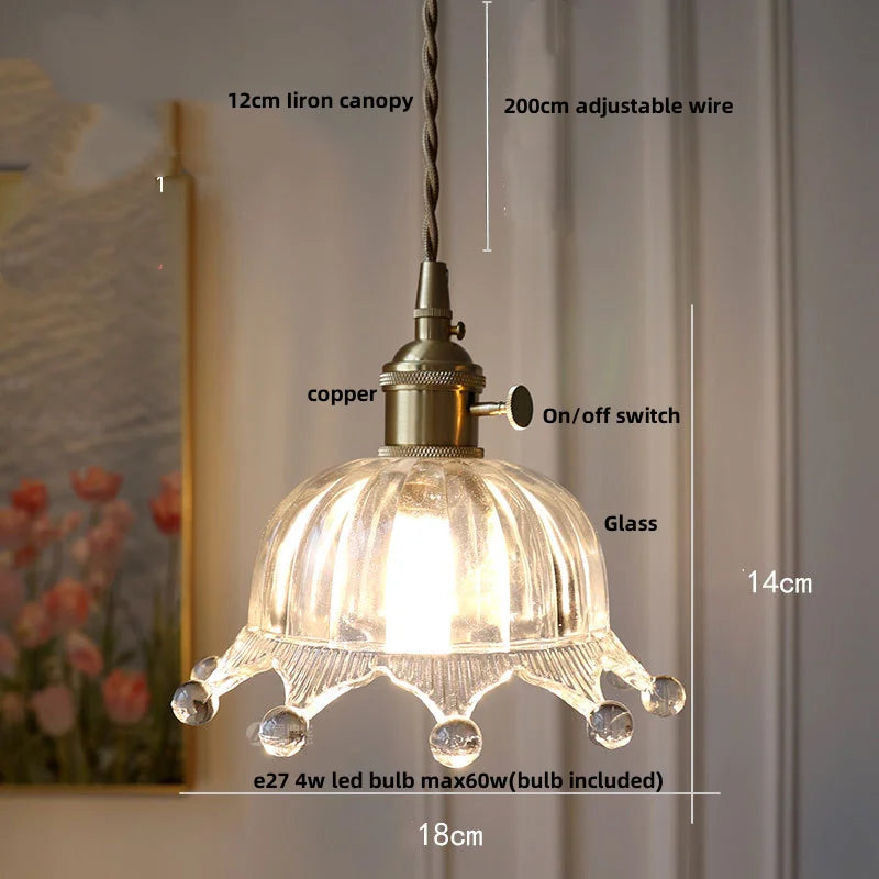 Helnys Amber Copper LED Pendant Lights Glass Hang Lamp - 200CM Wire Adjustable