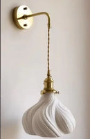 Helnys LED Pull Chain Wall Sconce White Ceramic Lampshade Copper Arm Elegant Modern Wall Lamp