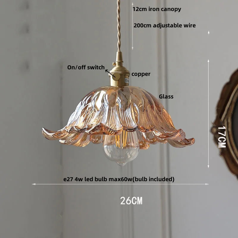 Helnys Amber Flower Glass LED Pendant Light - Nordic Modern Design