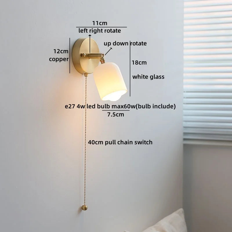Helnys LED Wall Light Fixture Up Down Rotate Glass Wood Lamp