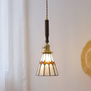 Helnys Tiffany Style Walnut Wood LED Pendant Lights with Copper Knob Switch