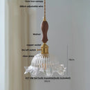 Helnys Nordic Walnut Wood LED Pendant Light with Clear Flower Glass