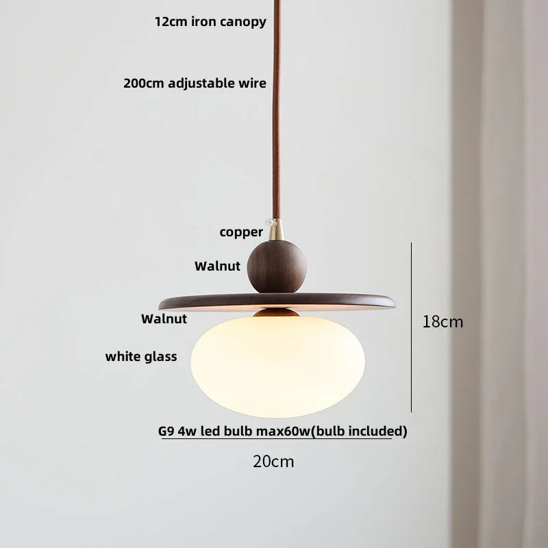 Helnys Adjustable LED Glass Pendant Lights - Modern Nordic Tiffany Copper Wood Hang Lamp