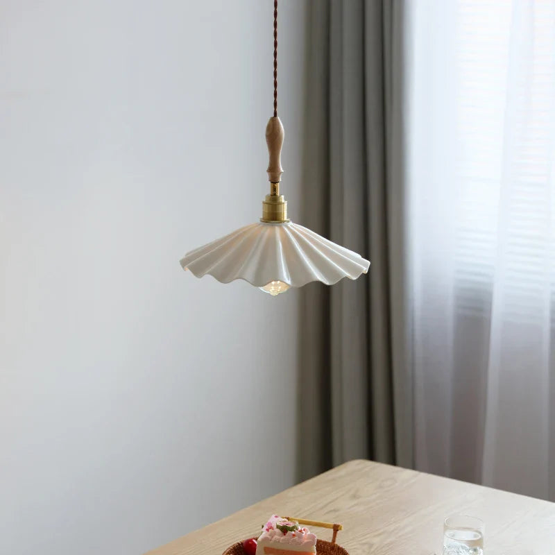 Helnys Ceramic LED Pendant Lights, Wood Copper Socket Hanging Lamp for Home Decor