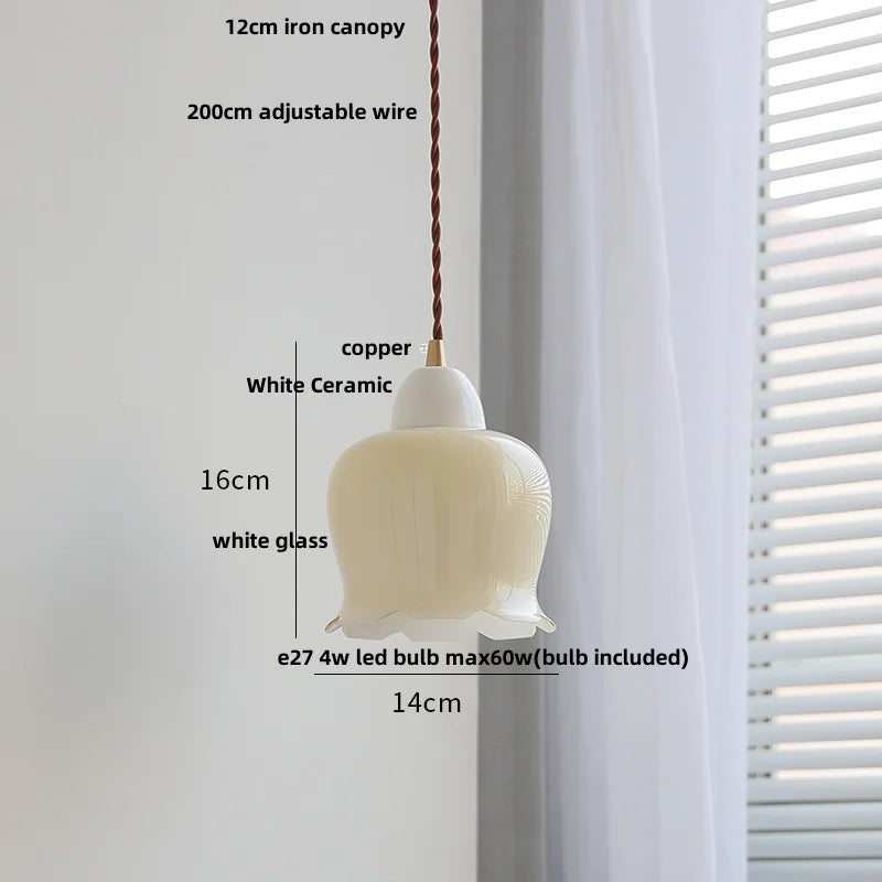 Helnys White Glass LED Pendant Lamp Copper Adjustable Hanging Light