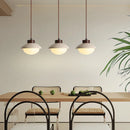 Helnys LED Pendant Light: Japanese Style, Yellow Travertine Wood, Adjustable Wire Hanging Lamp