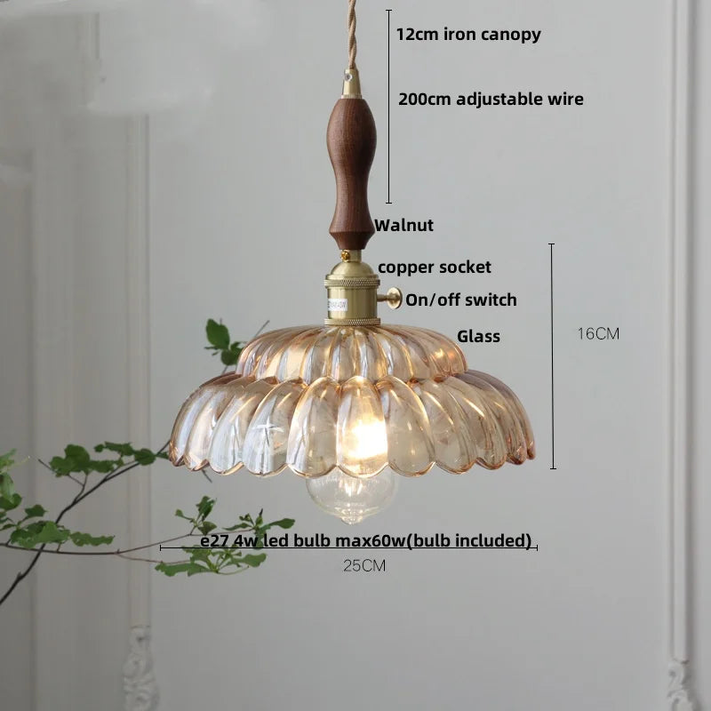 Helnys Amber Flower Glass LED Pendant Light - Nordic Modern Design