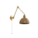 Helnys Copper Swing Arm Wood LED Wall Lamp with Pull Chain Switch