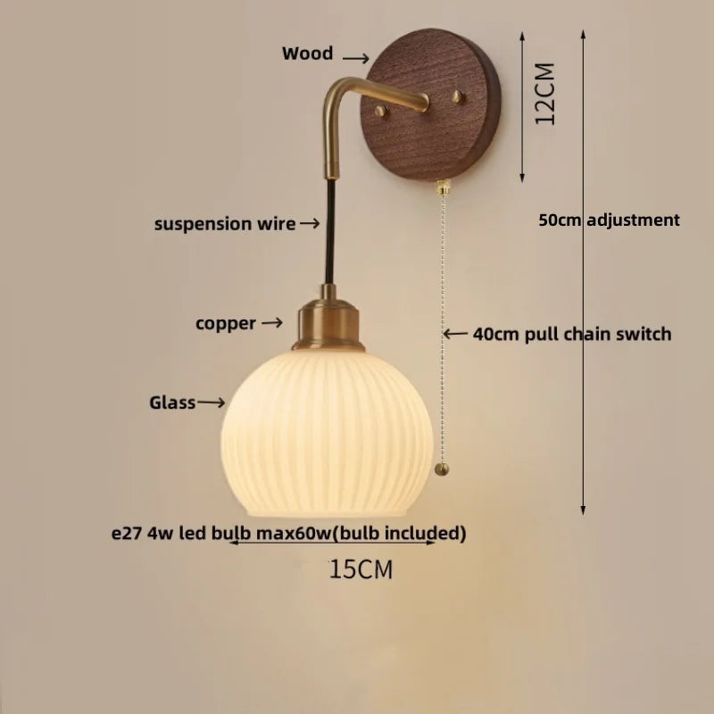 Helnys Adjustable LED Wall Light Modern Pull Chain Switch Glass Stair Lights