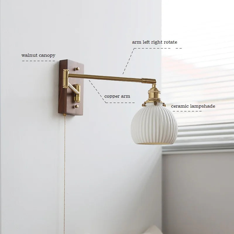 Helnys Modern Wall Lamp Sconce LED Left Right Rotate Copper Arm