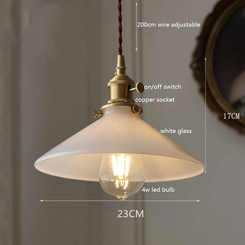 Helnys White Green Glass LED Pendant Lights with Copper Socket & Wood Finish