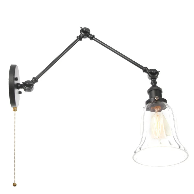 Helnys Vintage Industrial LED Wall Lamp with Pull Chain Switch and Clear Glass