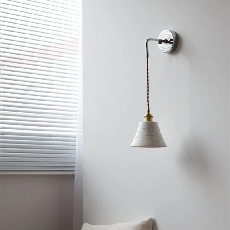 Helnys Nordic LED Wall Light Pull Chain Switch Adjustable Sconce White Ceramic