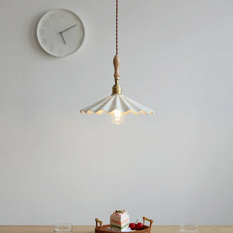 Helnys Ceramic LED Pendant Lights, Wood Copper Socket Hanging Lamp for Home Decor