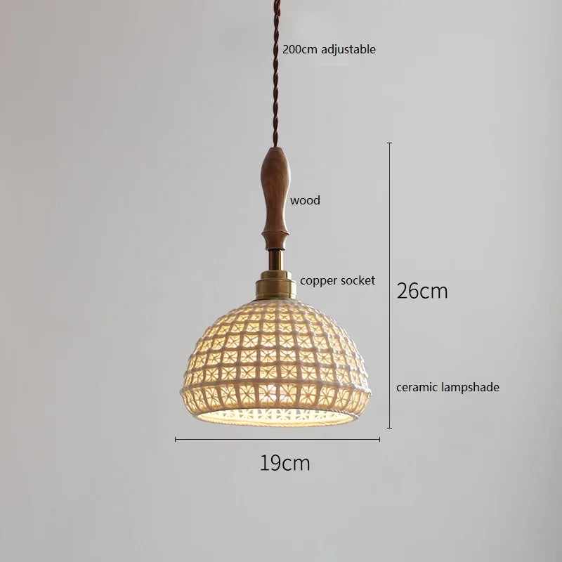 Helnys Copper Ceramic LED Pendant Lamp with Wood Handle
