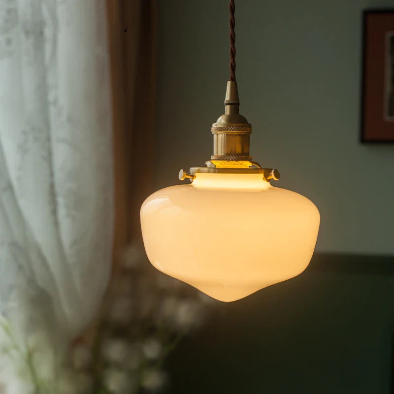 Helnys White Glass LED Pendant Lamp for Bathroom Bedroom Living Room