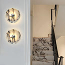Helnys Round Bulgari Stone Shade Pull Chain Switch LED Wall Lamp for Luxury Living Room