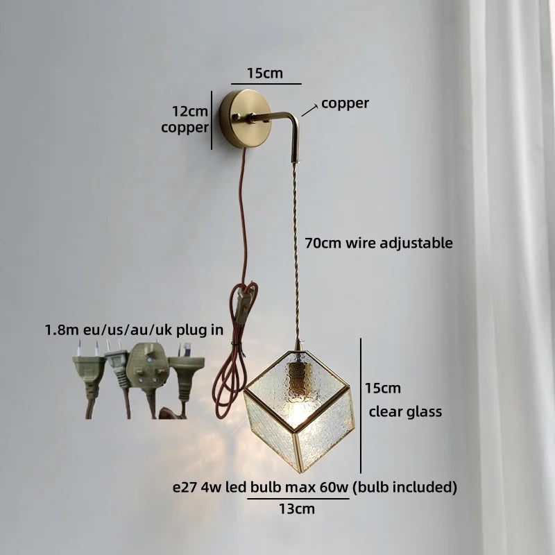 Helnys Brass Glass Shade LED Wall Lamp, Nordic Modern Bathroom Mirror Light