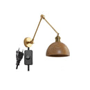 Helnys Copper Swing Arm Wood LED Wall Lamp with Pull Chain Switch