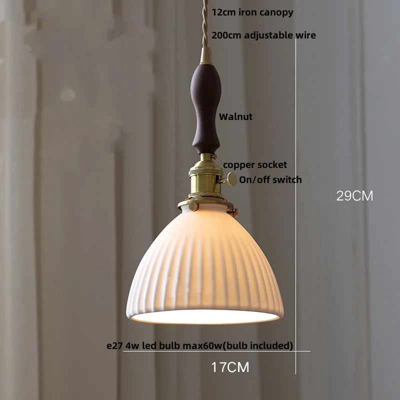 Helnys Ceramic LED Pendant Light Fixture with Brass Knob Switch