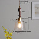 Helnys Walnut Wood Glass LED Pendant Lamp Adjustable Hanging Light