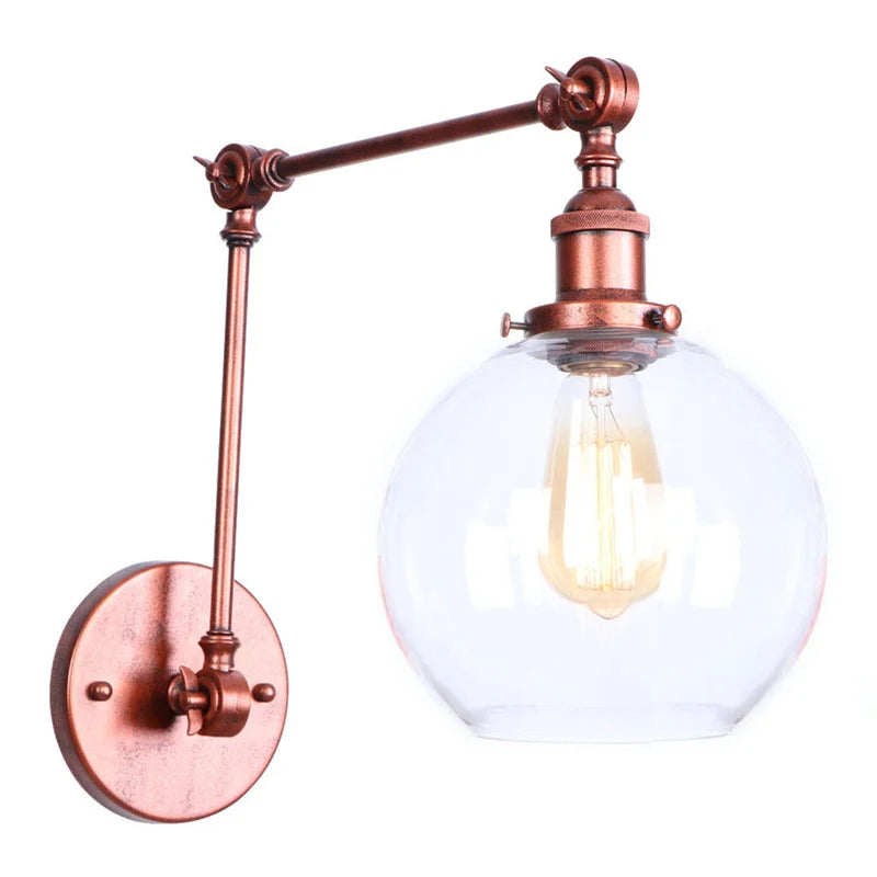 Helnys Vintage Swing Arm Wall Lights with Pull Chain Switch and Glass Ball